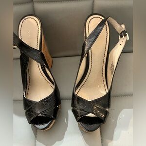 Nine West Black Wedge Sandals